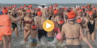 Zhytje në ujin e ngrirë të Detit të Veriut, holandezët festojnë Vitin e Ri!