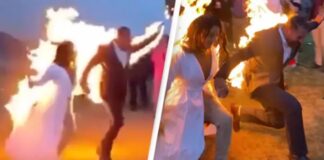 Nusja dhe dhëndri i vënë flakën vetes gjatë ceremonisë martesore! Pamjet që ‘thyen’ rrjetin