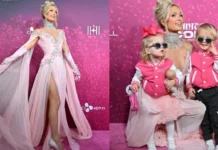 Foto/ Paris Hilton ‘një princeshë’ nga koka te këmbët në tapetin e kuq, fëmijët nuk mbeten pas